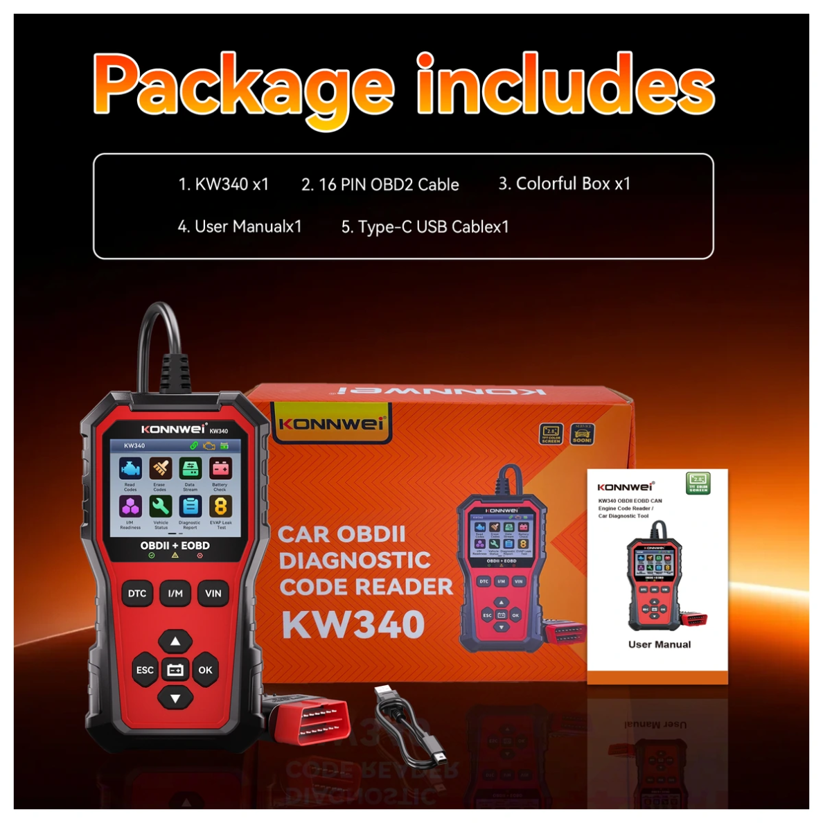 KONNWEI KW340 OBD2 automobilio diagnostikos skaitytuvas 1 KONNWEI KW340 OBD2 automobilio diagnostikos skaitytuvas 1