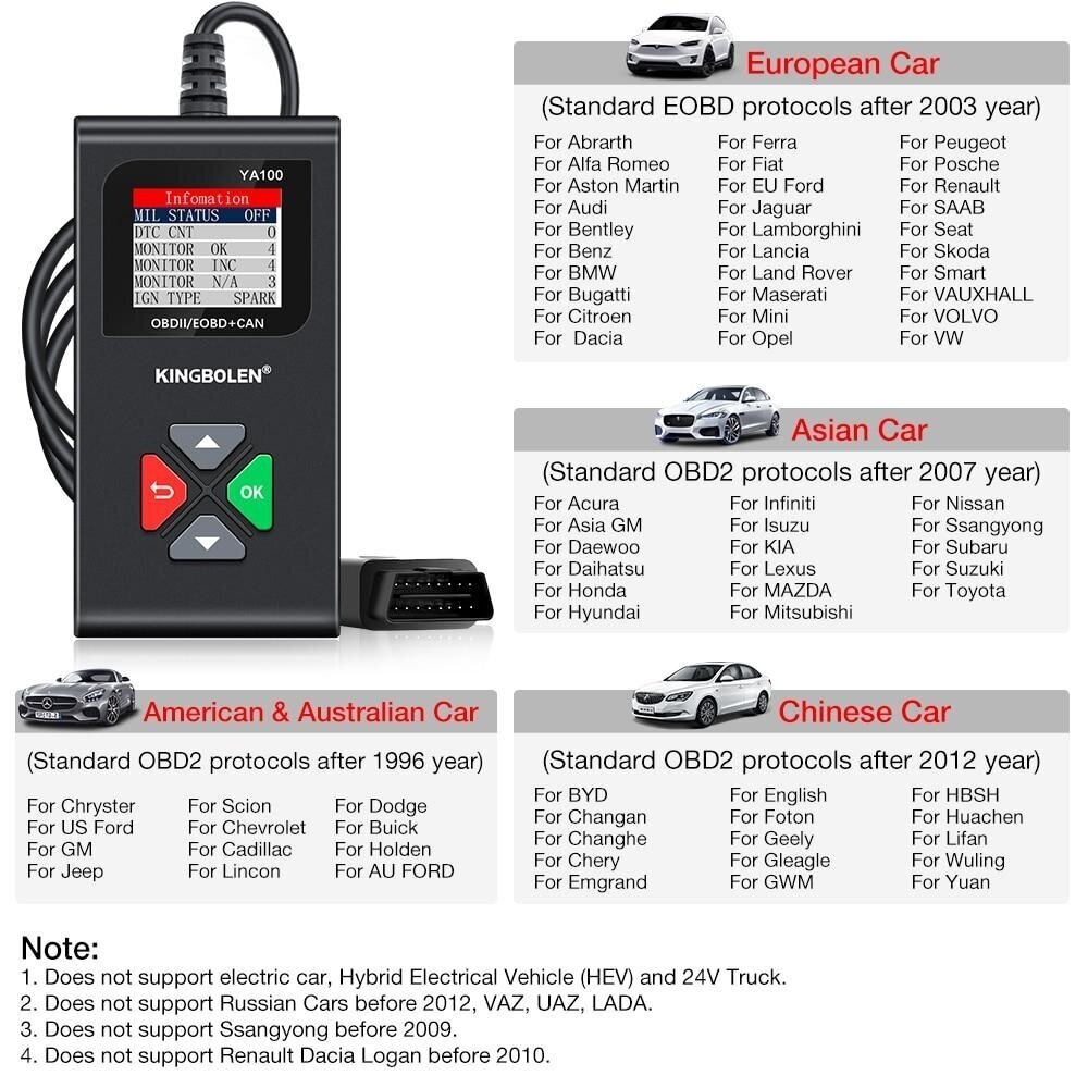 OBD klaidų skaitytuvas Kingbolen YA100 1 OBD klaidų skaitytuvas Kingbolen YA100 1